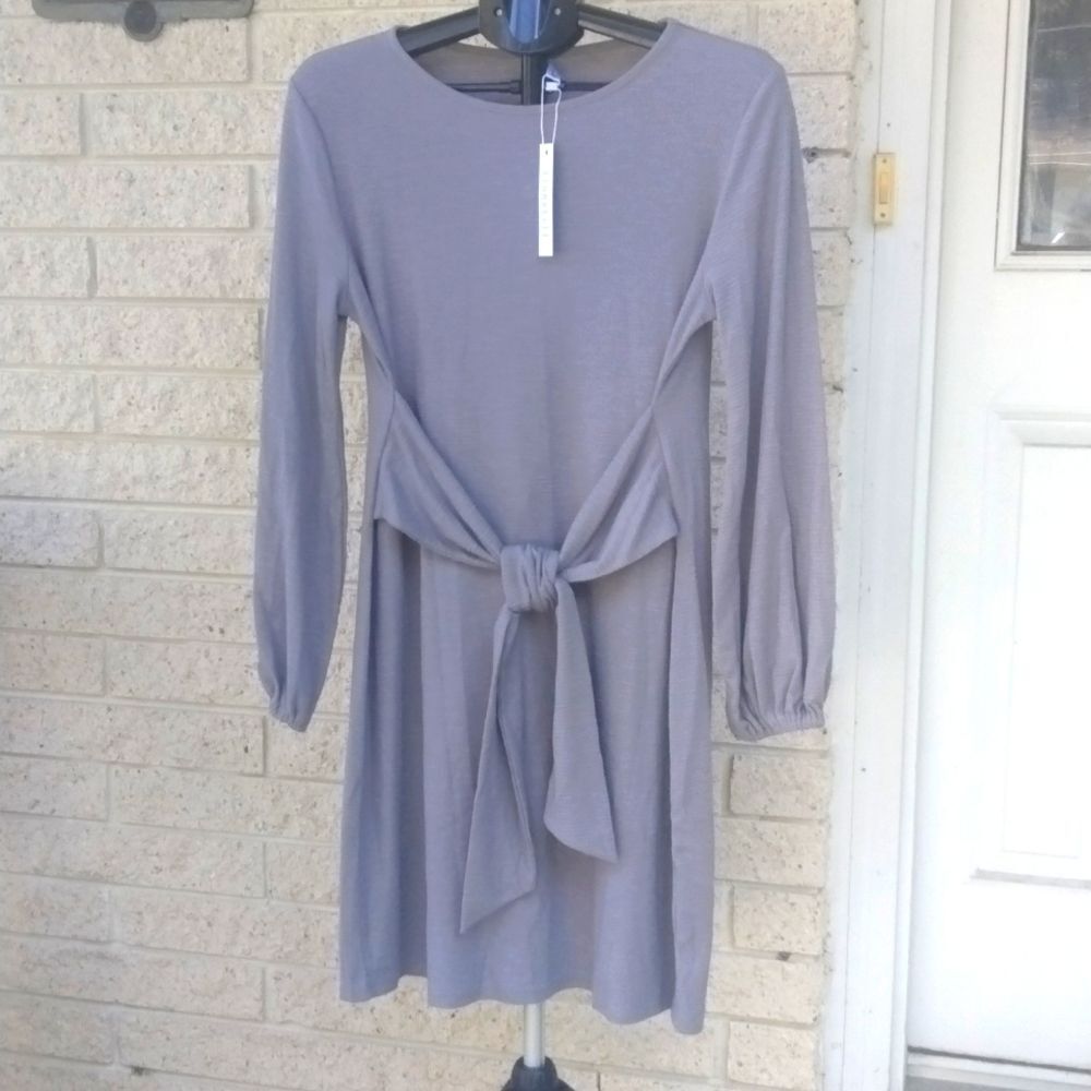 New Women's A-line Casual Dress Long Sleeve Tie Wrap Waist